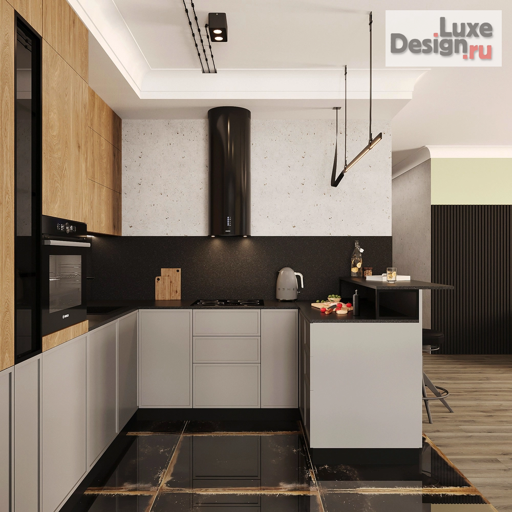 Дизайн интерьера столовой "Кухня-гостиная с элементами лофт" (фото 1)