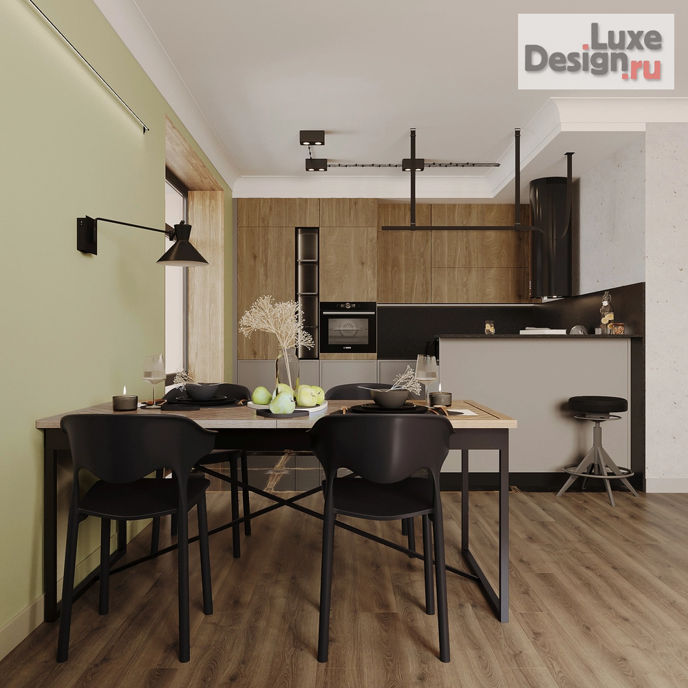 Дизайн интерьера столовой "Кухня-гостиная с элементами лофт" (фото 3)