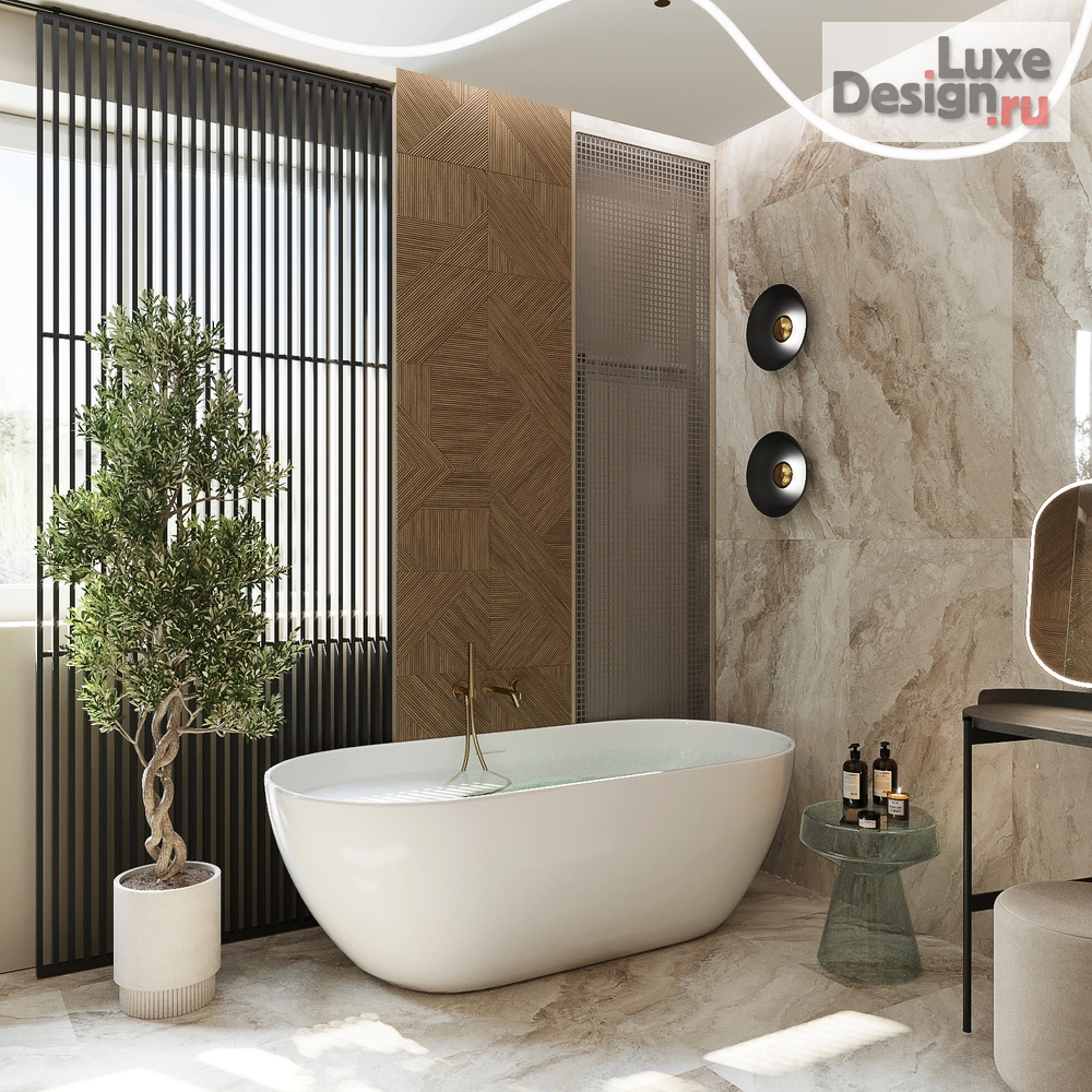 Дизайн интерьера ванной "Шикарная ванная для проекта коттеджа в Отрадном." (фото 2)