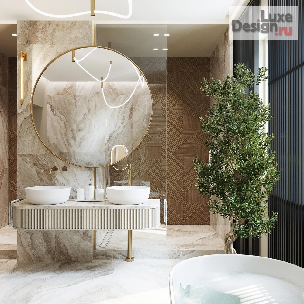 Дизайн интерьера ванной "Шикарная ванная для проекта коттеджа в Отрадном." (фото 1)