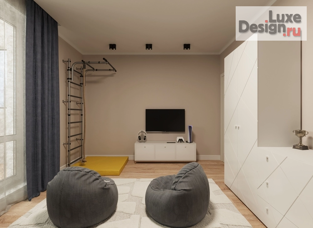 Дизайн интерьера трехкомнатной квартиры "Дизайн интерьера трёхкомнатной квартиры для семейной пары с ребенком в Перми в жилом комплексе «Цветы Прикамья»" (фото 10)