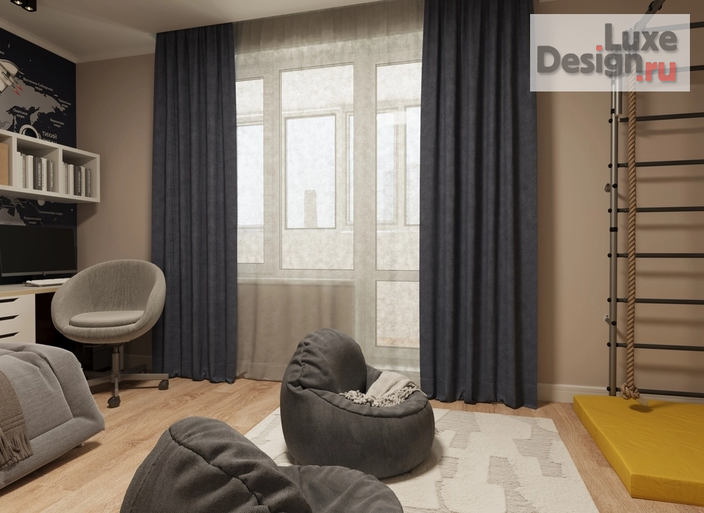 Дизайн интерьера трехкомнатной квартиры "Дизайн интерьера трёхкомнатной квартиры для семейной пары с ребенком в Перми в жилом комплексе «Цветы Прикамья»" (фото 11)