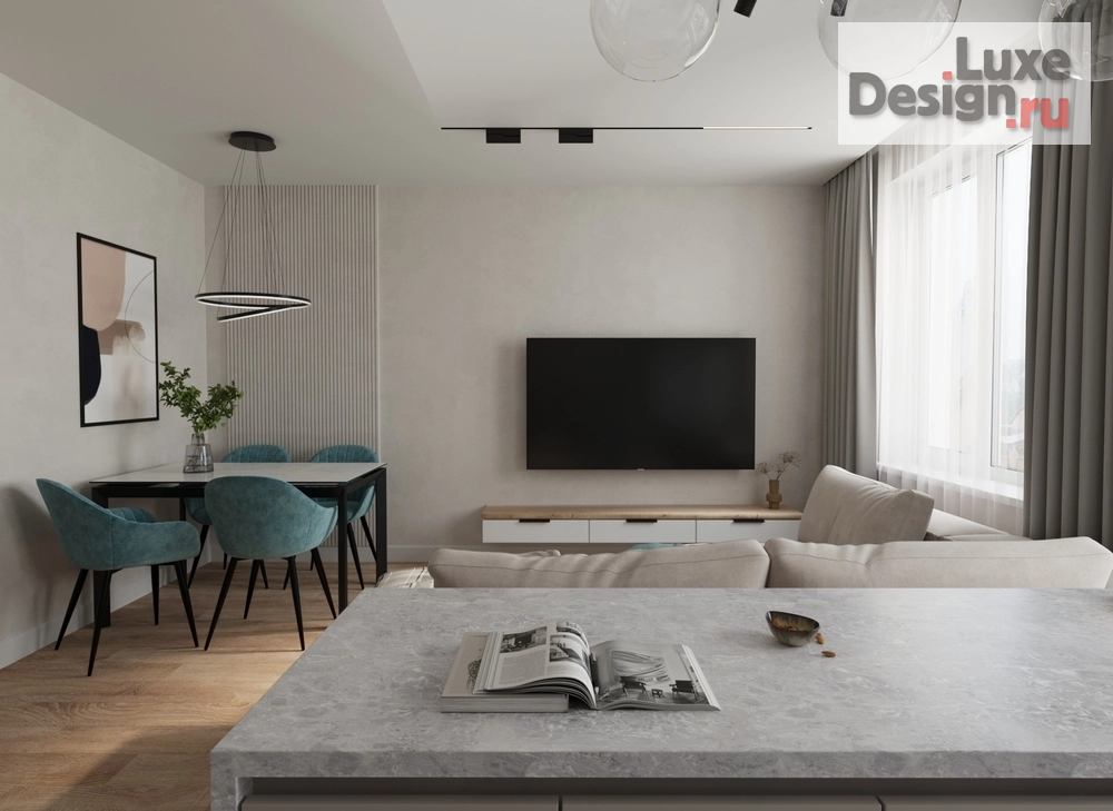 Дизайн интерьера трехкомнатной квартиры "Дизайн интерьера трёхкомнатной квартиры для семейной пары с ребенком в Перми в жилом комплексе «Цветы Прикамья»" (фото 2)