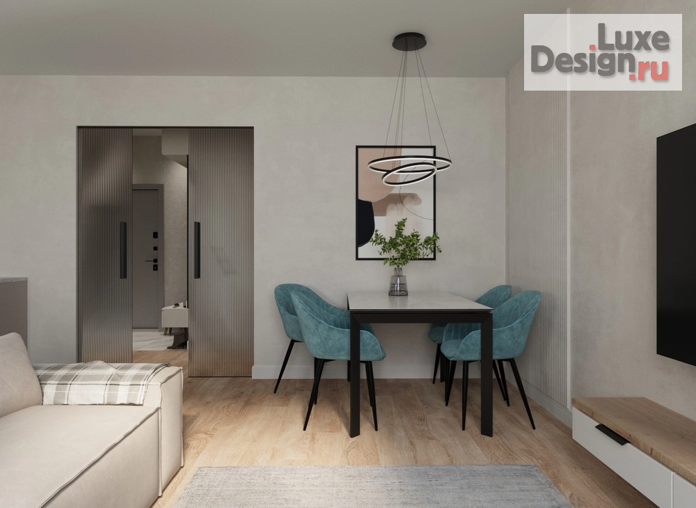 Дизайн интерьера трехкомнатной квартиры "Дизайн интерьера трёхкомнатной квартиры для семейной пары с ребенком в Перми в жилом комплексе «Цветы Прикамья»" (фото 4)